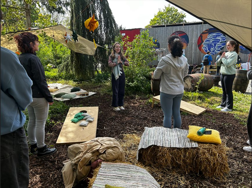Greenacre community garden with reclaimed barrel and outdoor gathering space